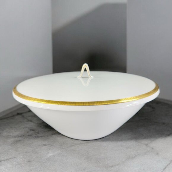 Rosenthal Porcelain White Gold Black Lines Serving Covered Dish Bowl Vintage - Picture 1 of 16